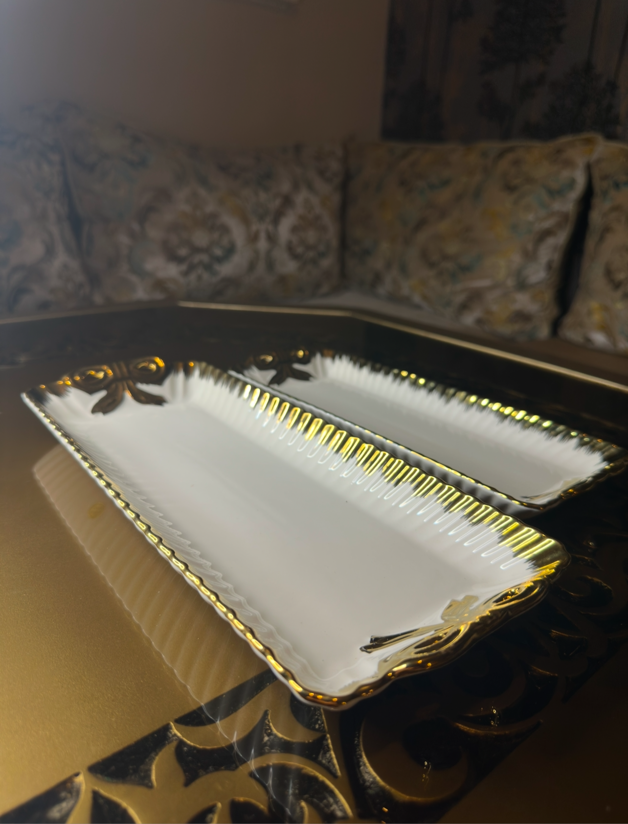 Ceramic White and Gold Serving Plate