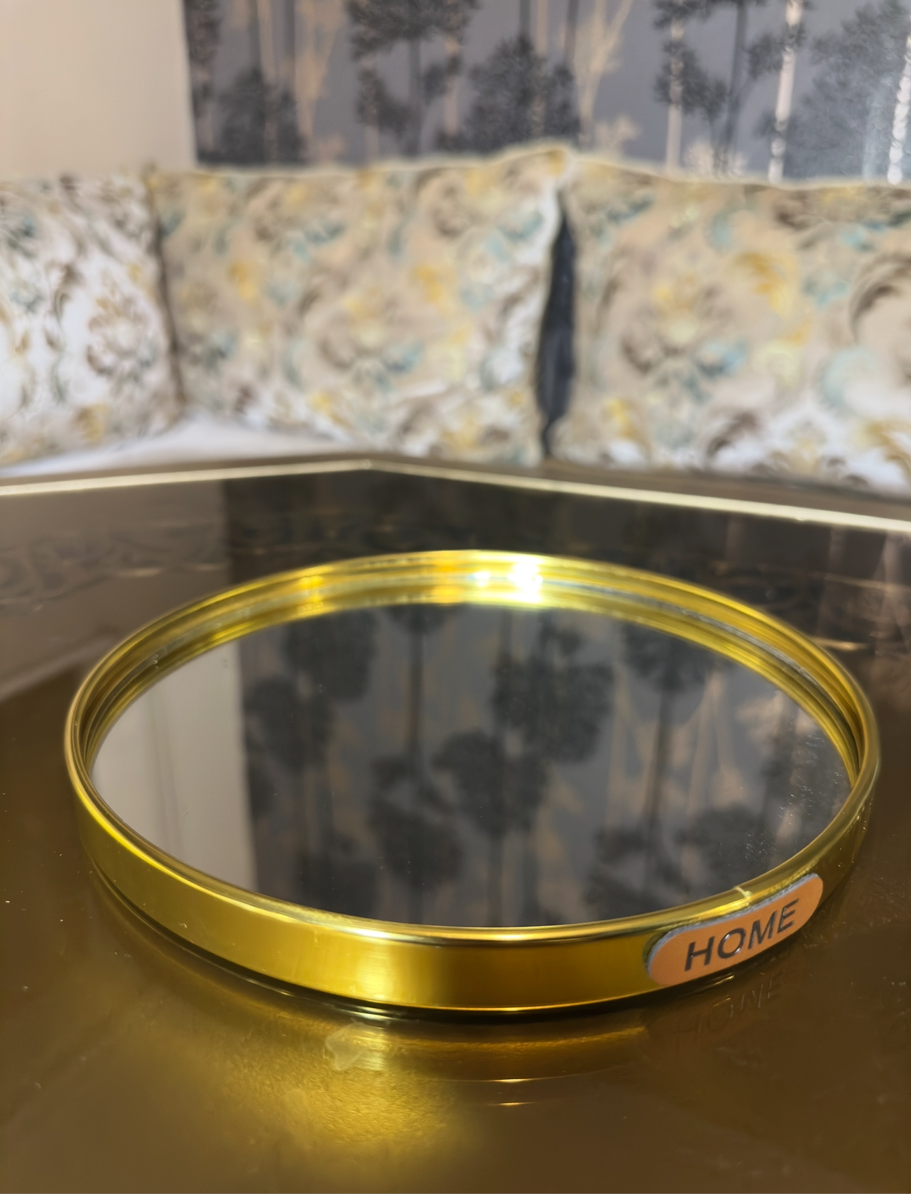 Round Mirrored Gold Tray
