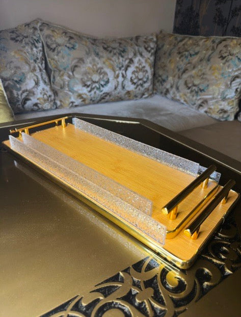 Gold Rimmed Wooden Tray