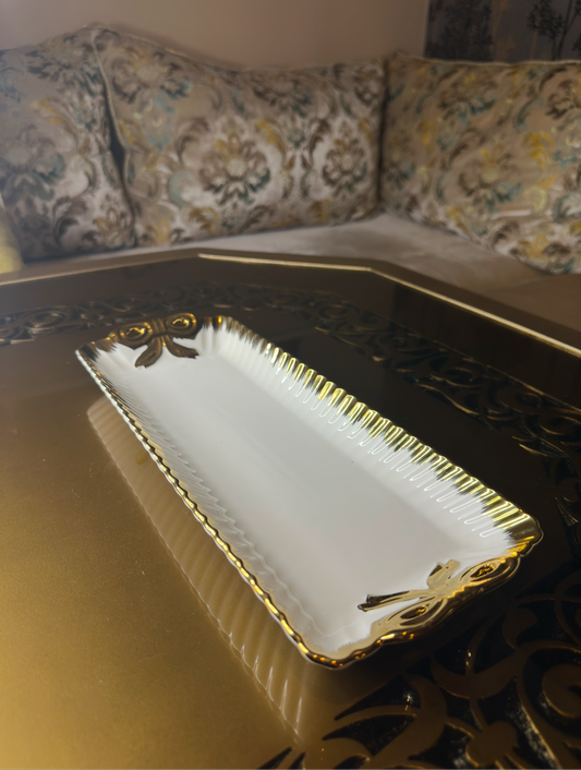 Ceramic White and Gold Serving Plate