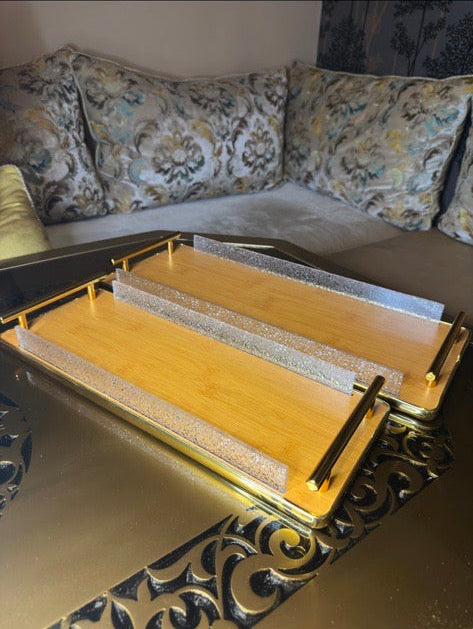 Gold Rimmed Wooden Tray